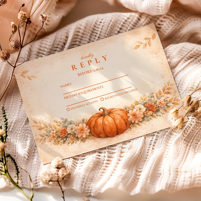 Tarjeta De Confirmación De Asistencia Rustic Pumpkin Floral Fall Graduation (Subido por el creador)