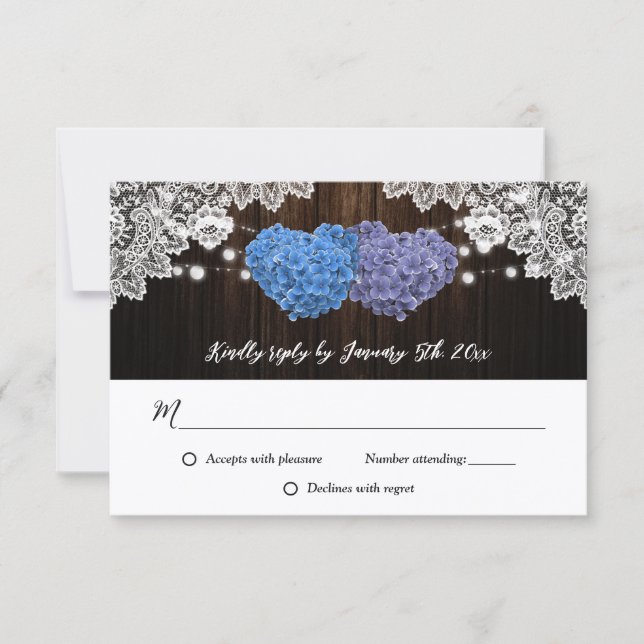 Tarjeta De Confirmación De Asistencia Rustic Purple and Blue Floral Wedding (Anverso)