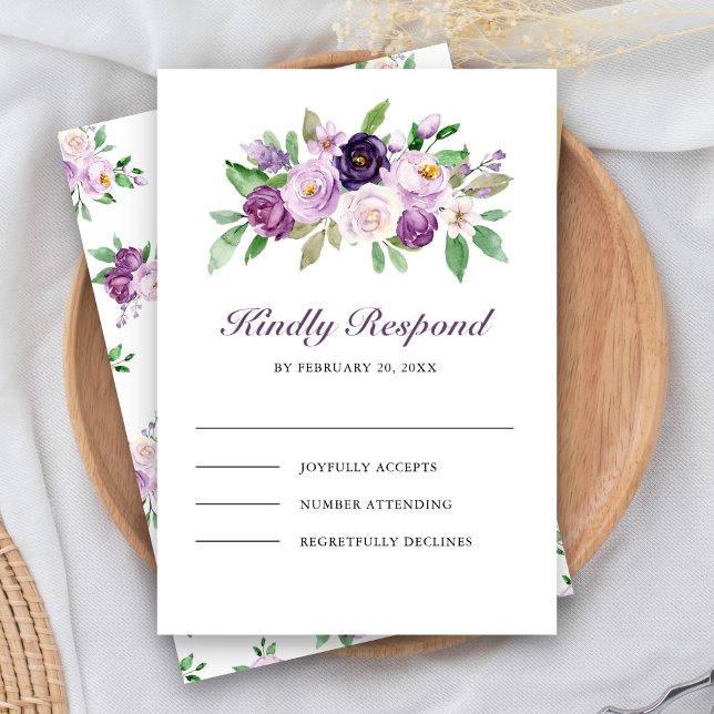 Tarjeta De Confirmación De Asistencia Rustic Purple Floral Wedding (Subido por el creador)