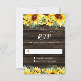 Tarjeta De Confirmación De Asistencia Rustic Sunflower Floral String Lights