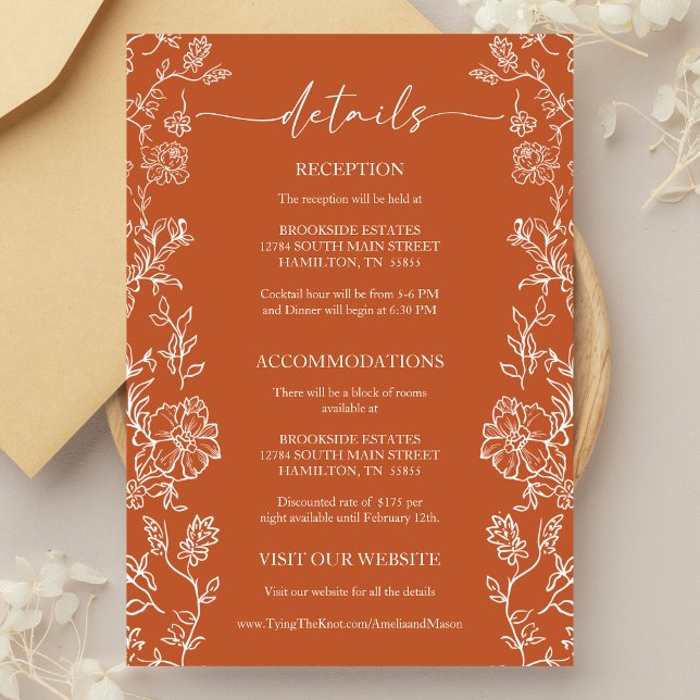 Tarjeta De Confirmación De Asistencia Rustic Terracotta Floral Details Enclosure Card (Rustic Terracotta Floral Details Enclosure Card)