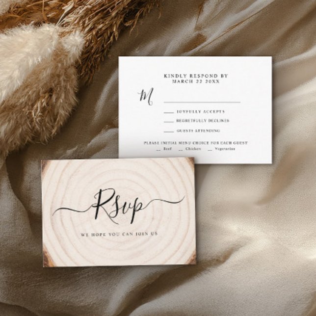 Tarjeta De Confirmación De Asistencia Rustic Tree Ring Wood Grain Wedding (Subido por el creador)