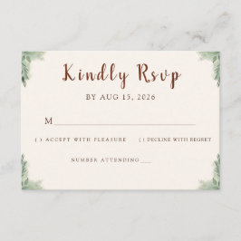 Tarjeta De Confirmación De Asistencia Rustic Watercolor Peach and Green Minimal Wedding