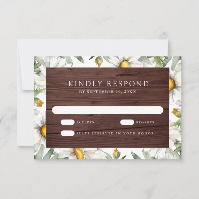 Tarjeta De Confirmación De Asistencia Rustic Wood Daisies Floral Wedding (Anverso)