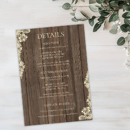 Tarjeta De Confirmación De Asistencia Rustic Wood Lace Wedding Details Enclosure Card