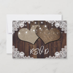 Tarjeta De Confirmación De Asistencia Rustic Wood String Lights Lace Boda