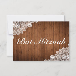 Tarjeta De Confirmación De Asistencia Rustic Wood & White Lace Bar Bat Mitzvah