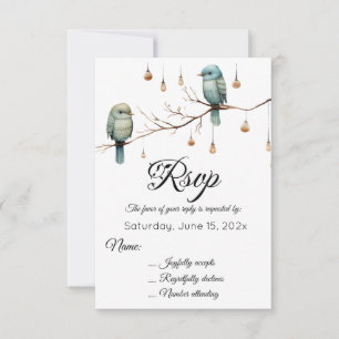 Tarjeta De Confirmación De Asistencia Rustic Woodland Love Birds Celebration