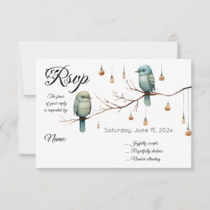 Tarjeta De Confirmación De Asistencia Rustic Woodland Love Birds Celebration