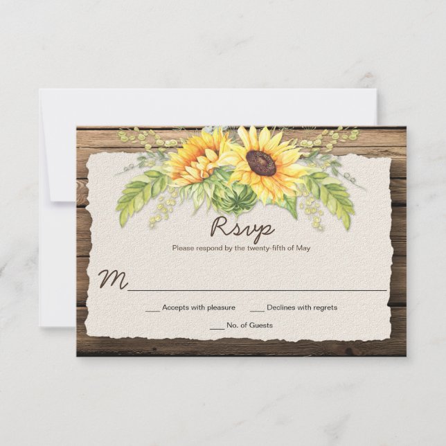 Tarjeta De Confirmación De Asistencia Rústica Madera de grano Sunflowers Deck Edge (Anverso)