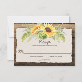 Tarjeta De Confirmación De Asistencia Rústica Madera de grano Sunflowers Deck Edge