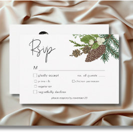 Tarjeta De Confirmación De Asistencia Rústica naturaleza invernal y cena de vino