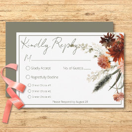 Tarjeta De Confirmación De Asistencia Rústica Terracota Flores de óxido Tres Cenas Verde