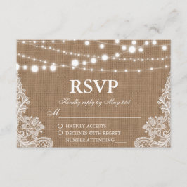 Tarjeta De Confirmación De Asistencia Rústico Boda Burlap String Lights Lace Tarjeta RSV