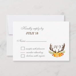Tarjeta De Confirmación De Asistencia Rústico Boda de Antler Deer Floral Woodland