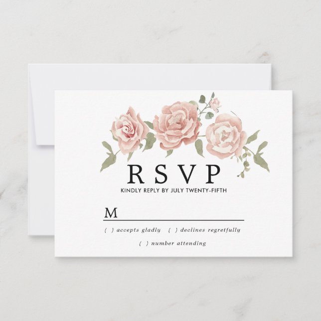 Tarjeta De Confirmación De Asistencia Rústico Boda de flores rosadas rosadas (Anverso)