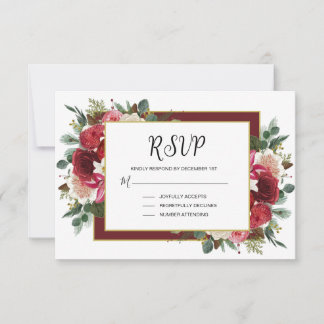 Tarjeta De Confirmación De Asistencia Rústico Boda de Navidades florales de invierno de 