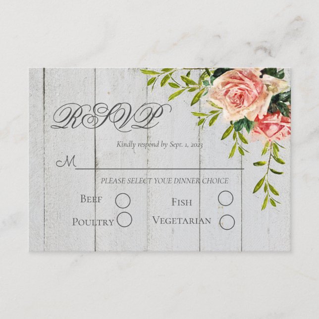 Tarjeta De Confirmación De Asistencia Rústico Boda de Rubor Floral Elegant Script (Anverso)