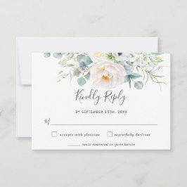 Tarjeta De Confirmación De Asistencia Rústico Boda de Vegetación Floral Peony White