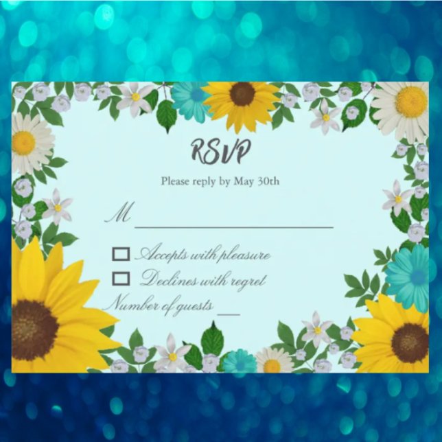 Tarjeta De Confirmación De Asistencia Rústico Boda floral de daisy de girasol (Subido por el creador)