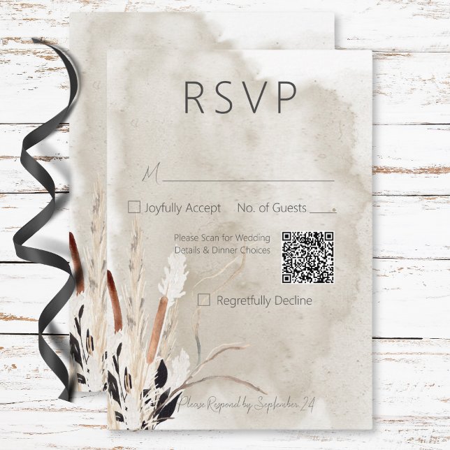 Tarjeta De Confirmación De Asistencia Rústico Boho Bouquet Boda moderno Código QR (Rustic Boho Bouquet Modern Wedding QR Code RSVP Card)