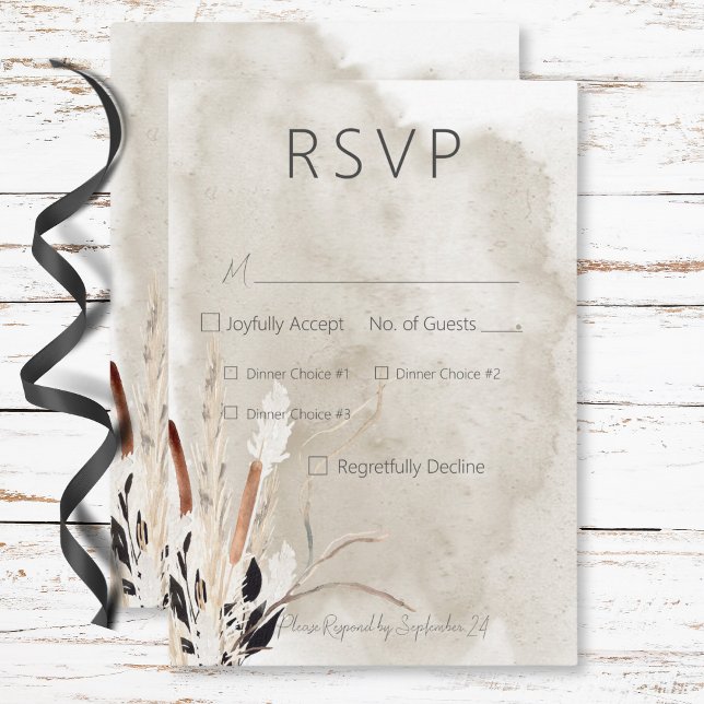 Tarjeta De Confirmación De Asistencia Rústico Boho Bouquet Moderno Tres Cenas (Rustic Boho Bouquet Modern Three Dinner RSVP Card)