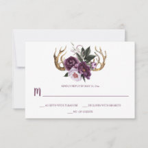 Rústico Boho Purple Plum Peonies Antlers