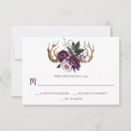 Tarjeta De Confirmación De Asistencia Rústico Boho Purple Plum Peonies Antlers
