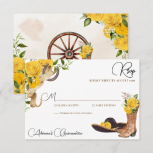 Tarjeta De Confirmación De Asistencia Rústico de rosa amarillo Charro Occidental Quincea