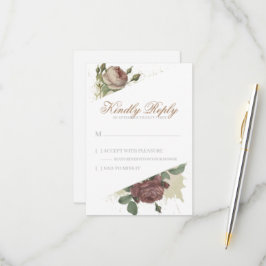 Tarjeta De Confirmación De Asistencia Rústico Floral Borgoña Marsala Rubor Rosas moderno