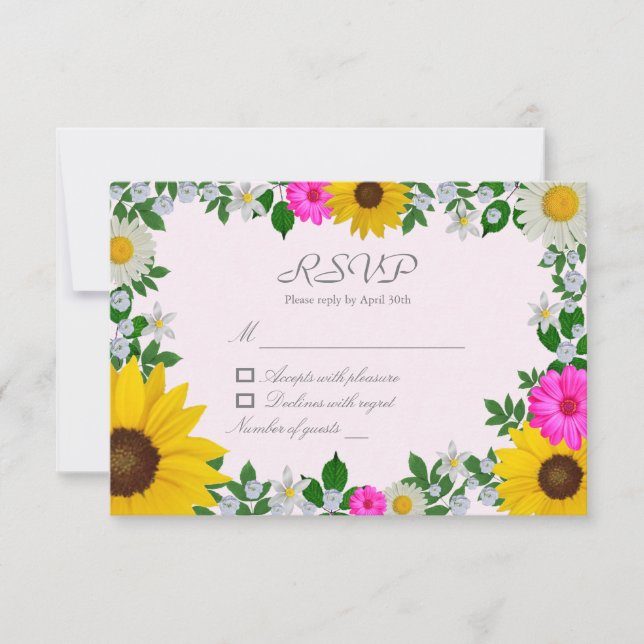 Tarjeta De Confirmación De Asistencia Rústico girasol Daisy Floral Bridal Shower (Anverso)