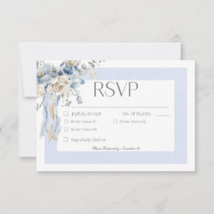 Tarjeta De Confirmación De Asistencia Rústico Invierno Frosty Blue & White Floral Dinner