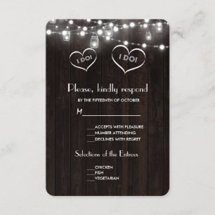Tarjeta De Confirmación De Asistencia Rústico Mason Jars String ilumina el antiguo Boda 