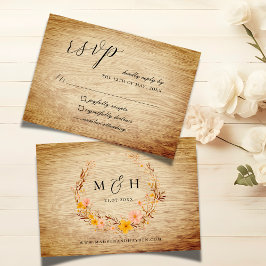 Tarjeta De Confirmación De Asistencia Rústico Neutral Boho Wildflower Wreath Wood look
