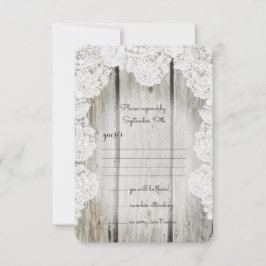 Tarjeta De Confirmación De Asistencia Rústico País Faux Lace Barn Wood Boda