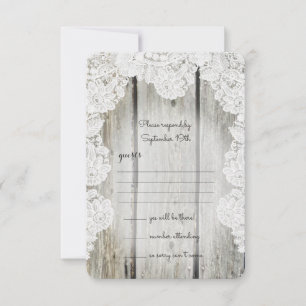 Tarjeta De Confirmación De Asistencia Rústico País Faux Lace Barn Wood Boda
