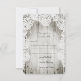 Tarjeta De Confirmación De Asistencia Rústico País Faux Lace Barn Wood Boda