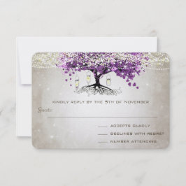Tarjeta De Confirmación De Asistencia Rústico País Lujoso Boda de la hoja del corazón pú