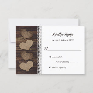 Tarjeta De Confirmación De Asistencia Rústico País Madera Burlap Corazones Boda