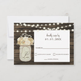 Tarjeta De Confirmación De Asistencia Rústico País Mason Jar Daisy Barn Wood Boda