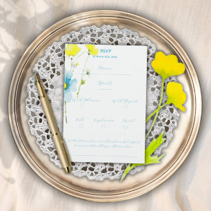 Tarjeta De Confirmación De Asistencia Rústico Simple Azul Amarillo Poppies Acuarela