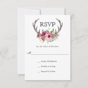 Tarjeta De Confirmación De Asistencia Rústicos Antlers Boho Boda de Allure Floral