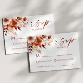 Tarjeta De Confirmación De Asistencia Rusty Burgundy Brown Floral Floral Boda Jardín de 
