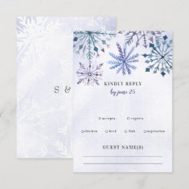 Tarjeta De Confirmación De Asistencia Rutic Watercolor Snowflakes Blue Winter Wedding