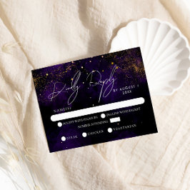 Tarjeta De Confirmación De Asistencia RVSP Boda de oro mágico púrpura oscuro