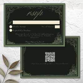 Tarjeta De Confirmación De Asistencia Sage Black Vintage Botanical Trellis Arch Wedding
