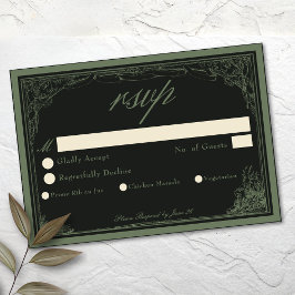 Tarjeta De Confirmación De Asistencia Sage Black Vintage Botanical Trellis Arch Wedding