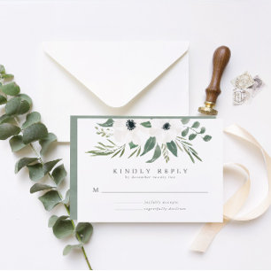 Tarjeta De Confirmación De Asistencia Sage & Dusty Green Eucalyptus Elegante Boda