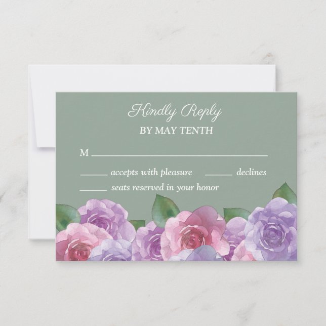 Tarjeta De Confirmación De Asistencia Sage Dusty Purple Pink Floral Boda (Anverso)