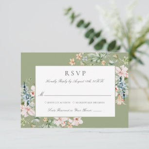 Tarjeta De Confirmación De Asistencia Sage Elegant Watercolor Floral Border Boda